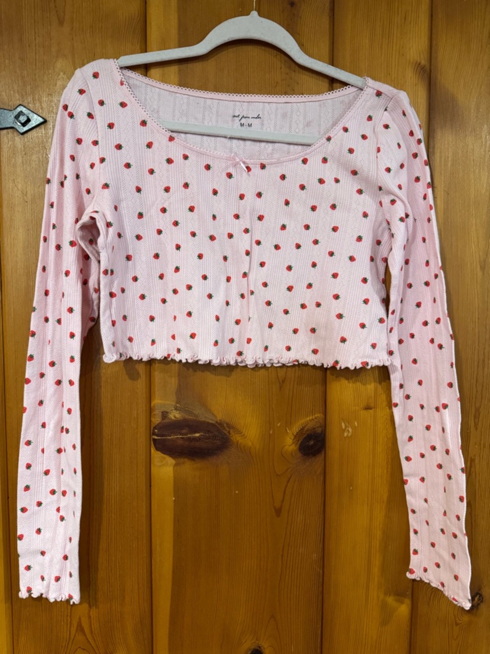Urban Outfitters Pink Strawberry-Print Ribbed Cropped Top